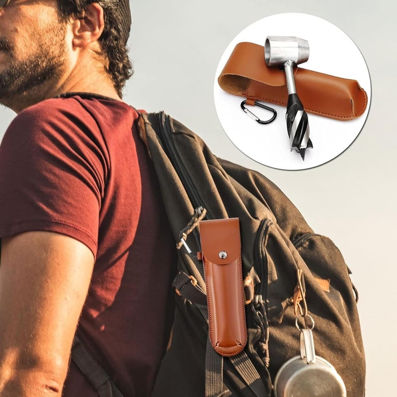 Farady Survival Settlers Tool Bushcraft Hand Auger Wrench Scotch Eye Wood Drill Manual Drill Wrench Bushcraft Survival Tool with Leather Pouch and Hook for Outdoor Camping Bushcrafting Backpacking (Brown) - Image 4